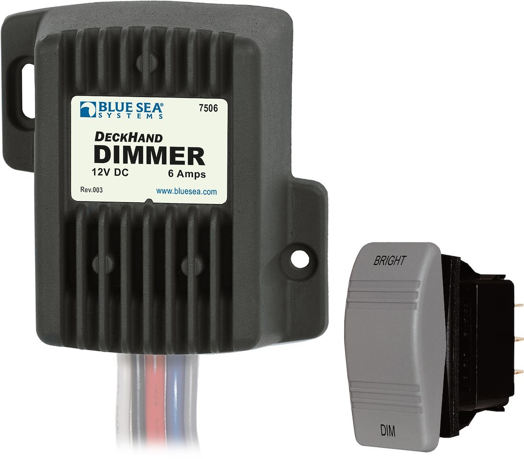 Blue Sea Systems Dimmer Switch, Deckhand ™, For Non-Regulated LED/ Incandescent/ Halogen Lights, 12 Volts, 12 Amps, Gray – 7507-BSS