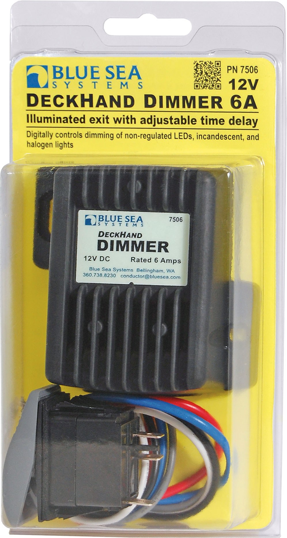 Blue Sea Systems Dimmer Switch, Deckhand ™, For Non-Regulated LED/ Incandescent/ Halogen Lights, 12 Volts, 12 Amps, Gray – 7507-BSS