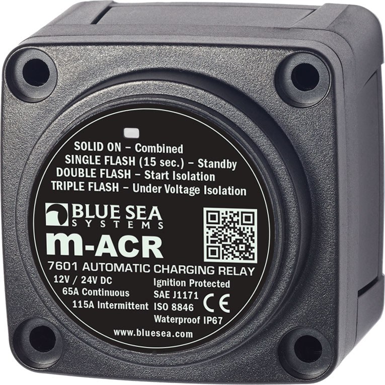 Blue Sea Systems Battery Voltage Sensing Relay, M Series, 12/24 Volts DC, 65 Amps Continuous/ 115 Amps Intermittent, 1/0 Awg Cable Size – 7601-BSS