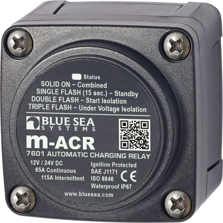 Blue Sea Systems Battery Voltage Sensing Relay, M Series, 12/24 Volts DC, 65 Amps Continuous/ 115 Amps Intermittent, 1/0 Awg Cable Size – 7601-BSS