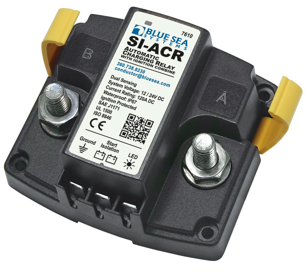 Blue Sea Systems Battery Voltage Sensing Relay, 12/24 Volts DC, 120 Amps Continuous/ 210 Amps Intermittent, 1/0 Awg Cable Size – 7610-BSS