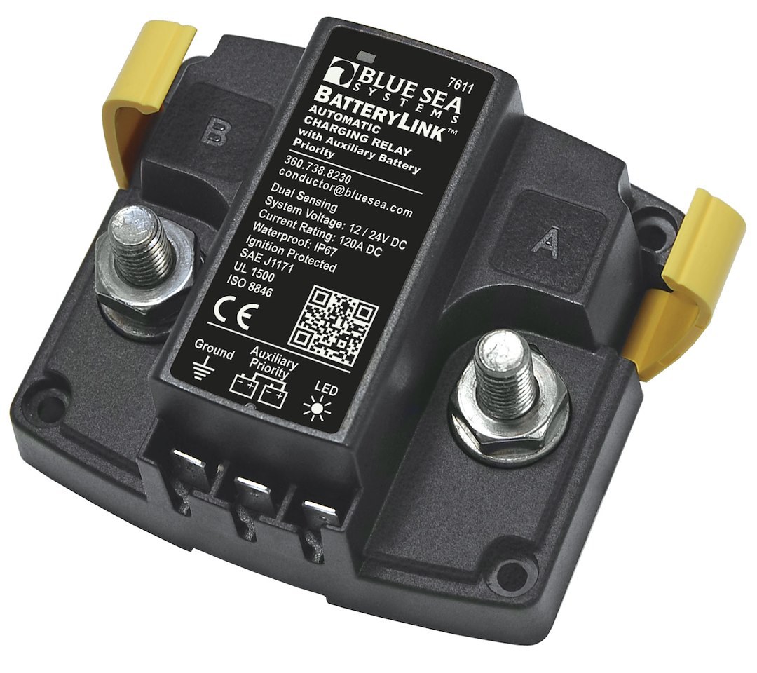 Blue Sea Systems Battery Voltage Sensing Relay, 12/24 Volts DC, 120 Amps Continuous/ 210 Amps Intermittent, 1/0 Awg Cable Size – 7611-BSS