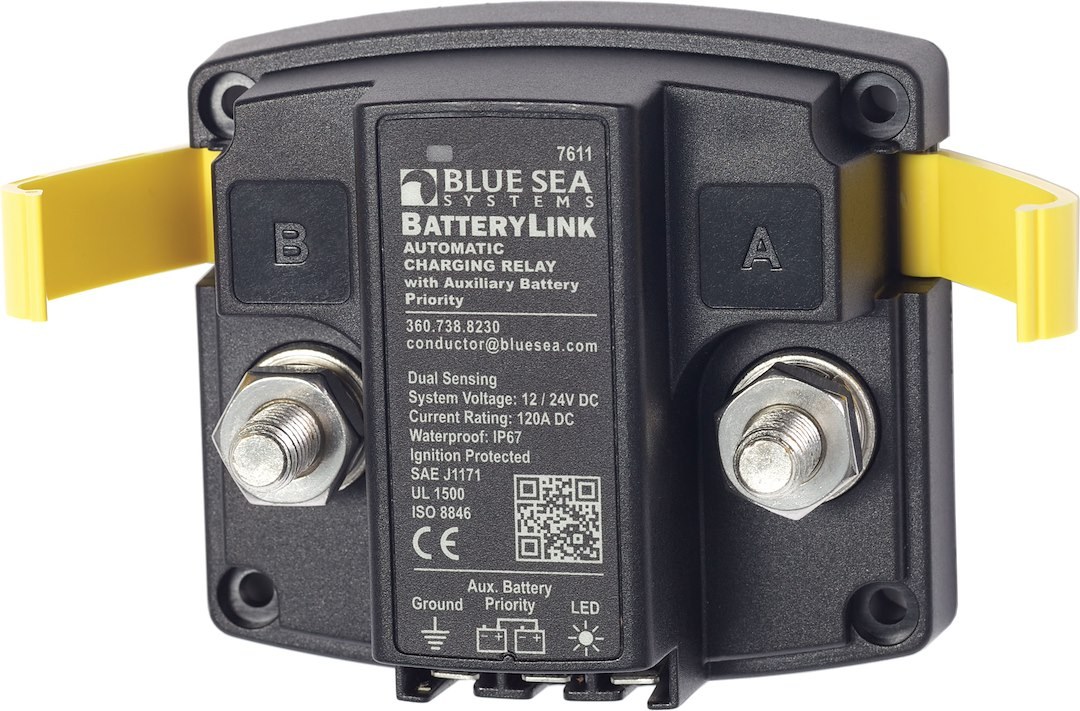 Blue Sea Systems Battery Voltage Sensing Relay, 12/24 Volts DC, 120 Amps Continuous/ 210 Amps Intermittent, 1/0 Awg Cable Size – 7611-BSS