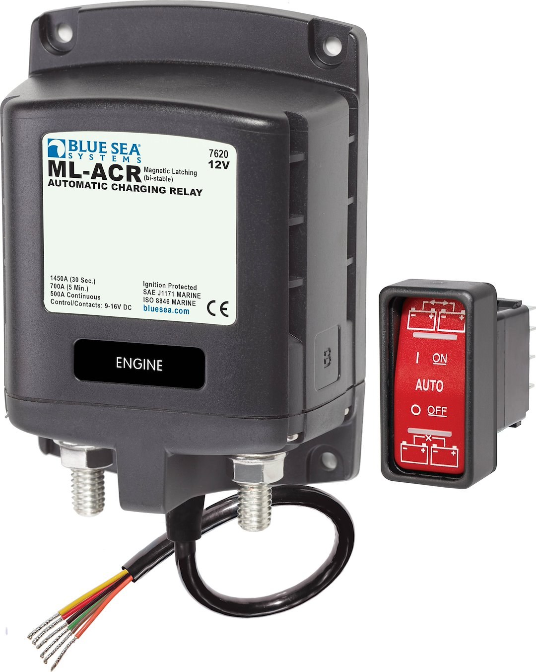 Blue Sea Systems Battery Voltage Sensing Relay, Ml Series, Tinned Wire Control Circuit Connection, 12 Volts DC – 7620-BSS