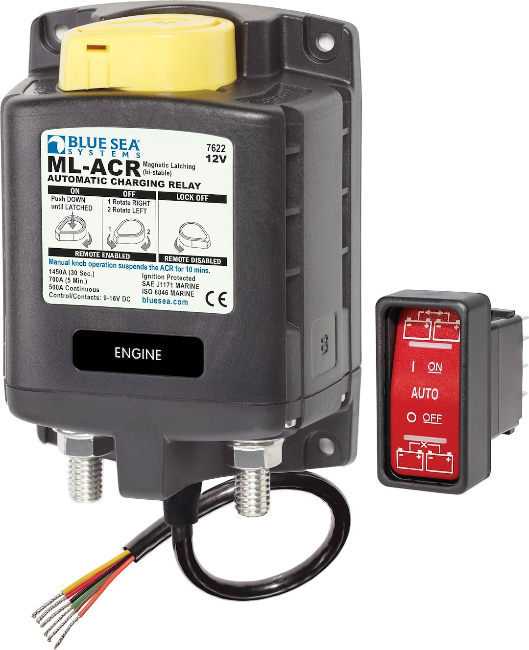 Blue Sea Systems Battery Voltage Sensing Relay, Ml Series, Tinned Wire Control Circuit Connection, 12 Volts DC – 7622-BSS