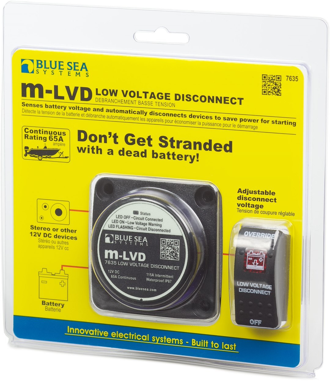 Blue Sea Systems Battery Voltage Sensing Relay, M Series, 12 Volts DC, 65 Amps Continuous/ 115 Amps Intermittent, 1/0 Awg Wire – 7635-BSS