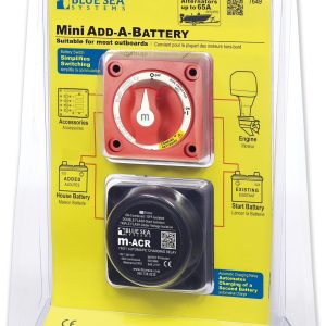 Blue Sea Systems Battery Disconnect Switch, Dual Circuit Plus Switch, 65 Amps, Red, With Black Automatic Charging Relay – 7649-BSS