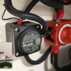 Blue Sea Systems Battery Disconnect Switch, Dual Circuit Plus Switch, 65 Amps, Red, With Black Automatic Charging Relay – 7649-BSS