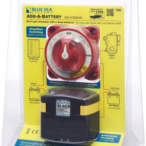 Blue Sea Systems Battery Disconnect Switch, Dual Circuit Plus Switch, 120 Amps, Red, With Black Automatic Charging Relay – 7650-BSS