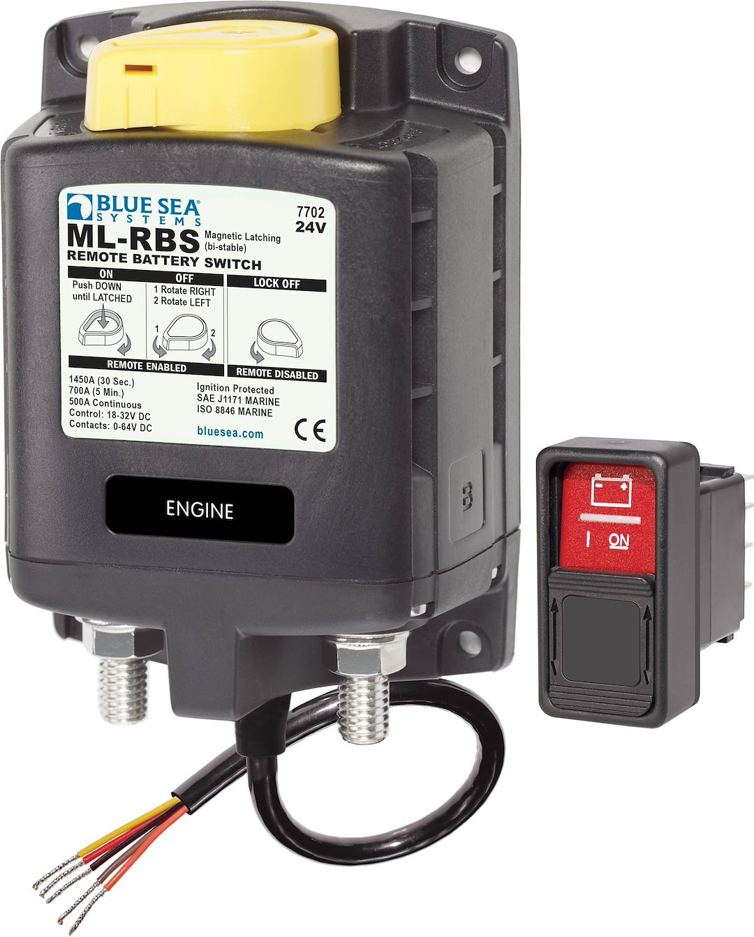 Blue Sea Systems Battery Disconnect Switch, Manual Control, 24 Volts DC, 500 Amps, Black – 7702-BSS