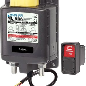 Blue Sea Systems Battery Disconnect Switch, 24 Volts DC, 500 Amps, Black, With Spdt Remote Control Contura Switch – On-On, 3/8 Inch Stud – 7717-BSS