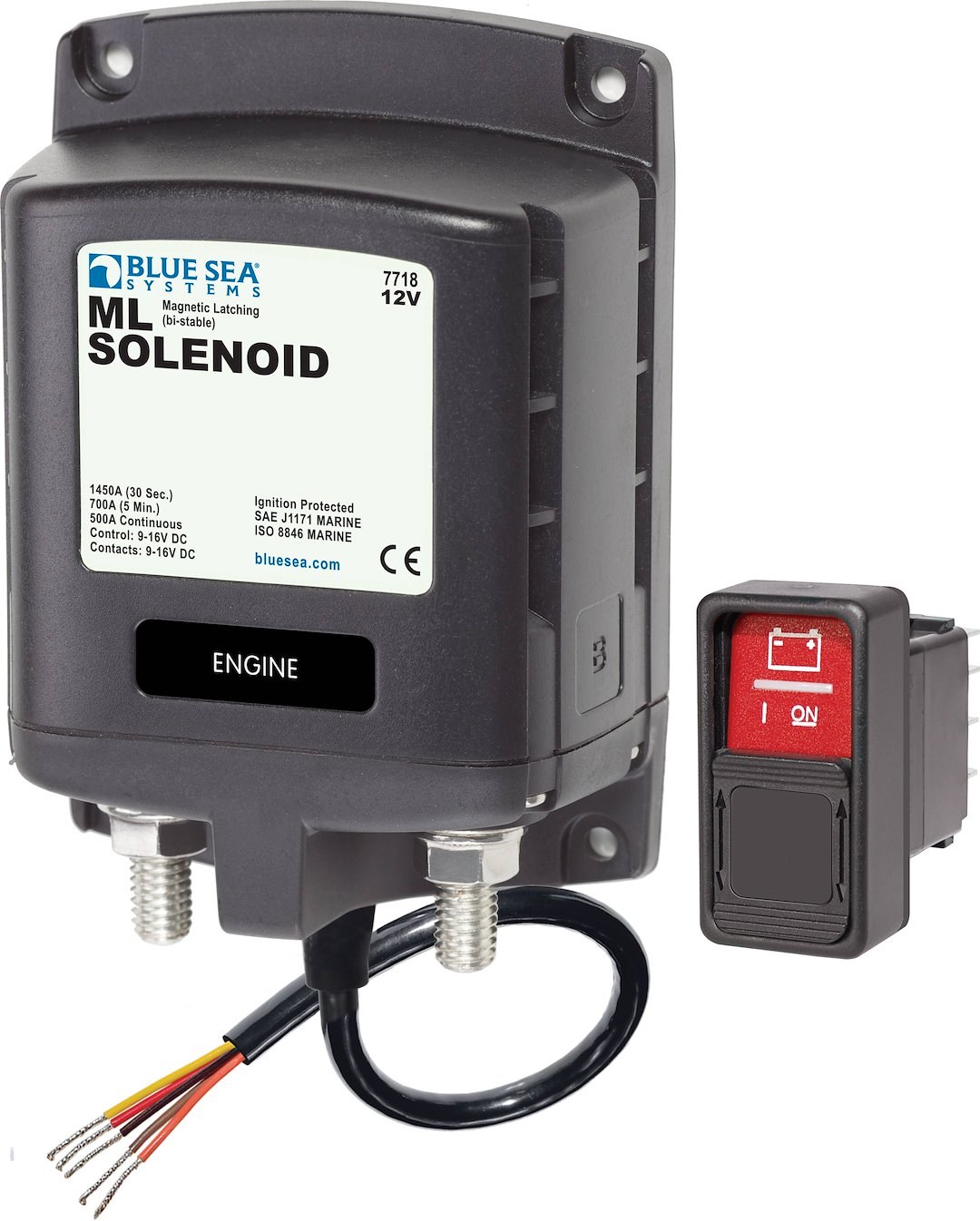 Blue Sea Systems Battery Disconnect Switch, 12 Volt DC, 500 Amp, Black, With Spdt Remote Control Contura Switch – On-On – 7718-BSS