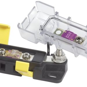 Blue Sea Systems Fuse Block, 32 Volts DC, 200 Amps, Uses Ami/ Midi Safety Fuse, With Protective Cover/ 8 Write-On Circuit Labels – 7720-BSS
