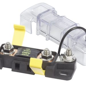Blue Sea Systems Fuse Block, 32 Volts DC, 300 Amps, Uses Mega/ Amg Safety Fuse, With Protective Cover and 8 Write-On Circuit Labels – 7721-BSS