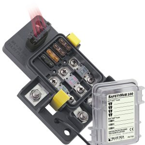 Blue Sea Systems Fuse Block, Safetyhub, 32 Volt DC, 280 Ampere, Uses Ami®/ Midi®/ Ato®/ Atc® Fuse – 7725-BSS
