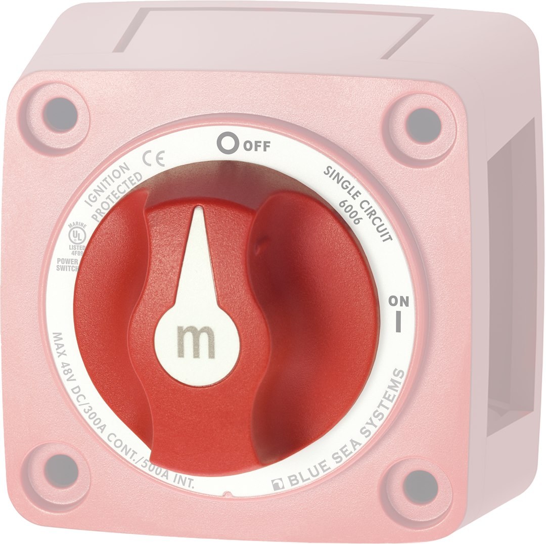 Blue Sea Systems Battery Disconnect Switch Knob, For M-Series Mini On-Off Battery Switch, Removable, M Series Logo Design, Red – 7901-BSS