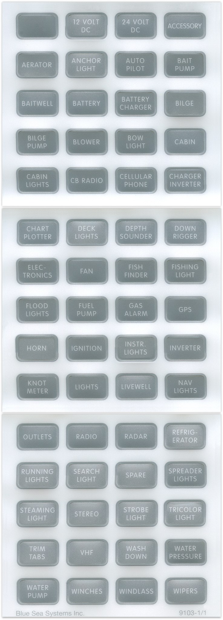 Blue Sea Systems Multi Purpose Label, For Contura Switch Water Resistant Panels/ T Blade Fuse Blocks, Waterproof AC Label Kit – 8217-BSS