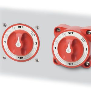Blue Sea Systems Battery Disconnect Switch, E-Series, 48 Volts DC, Single Circuit On-Off, 350 Amps, Red, With Alternator Field Disconnect – 9004E-BSS