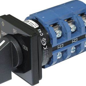 Blue Sea Systems Multi Purpose Switch, On-Off-On, 240 Volts AC, 65 Amps, Rotary Switch, 3 Poles, Non-Lighted, Black/ Blue – 9019-BSS