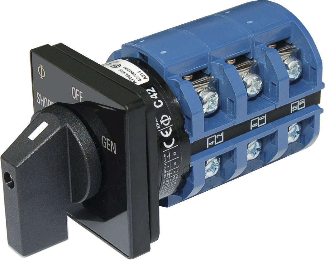 Blue Sea Systems Multi Purpose Switch, On-Off-On, 240 Volts AC, 65 Amps, Rotary Switch, 3 Poles, Non-Lighted, Black/ Blue – 9019-BSS