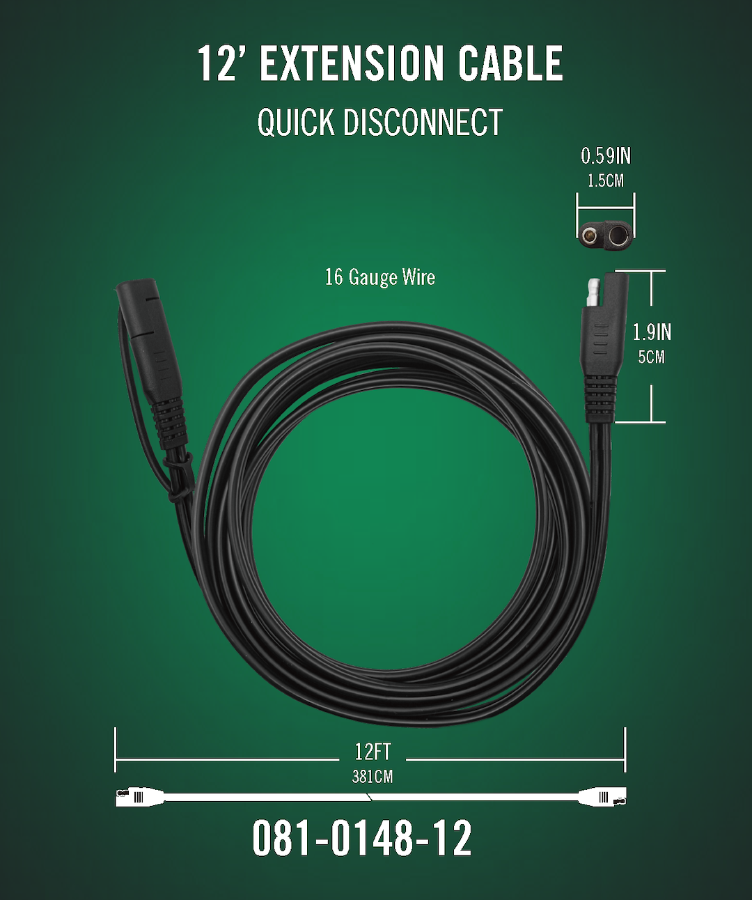 Battery Tend Battery Charger Cable Extension, For Extending Length of Charger Reach from Input to Battery – 081-0148-12