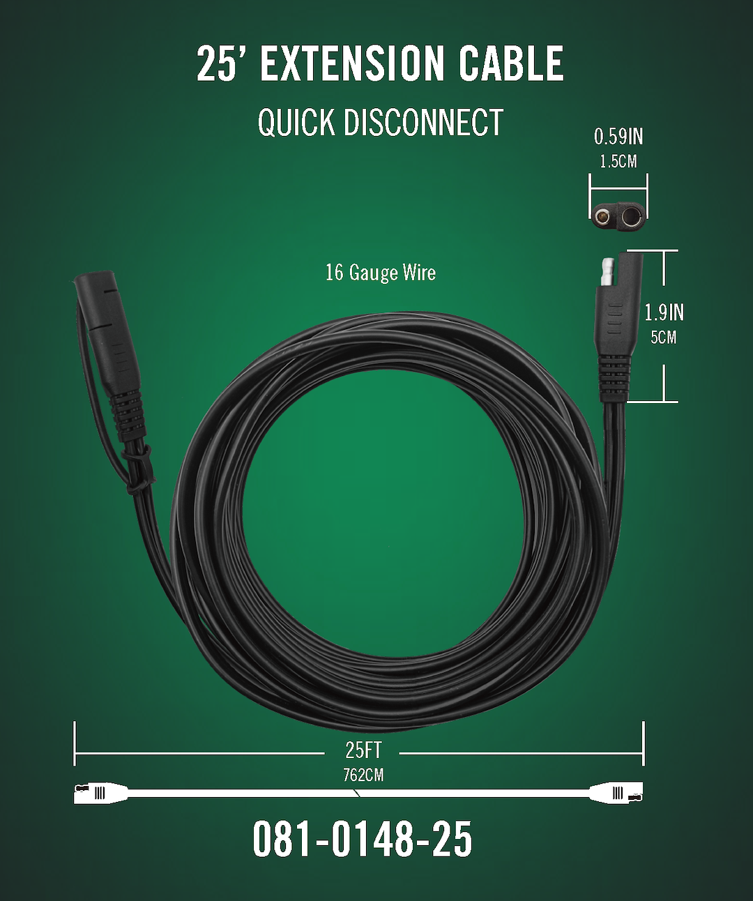 Battery Tend Battery Charger Cable Extension, For Extending Length of Charger Reach from Input to Battery – 081-0148-25