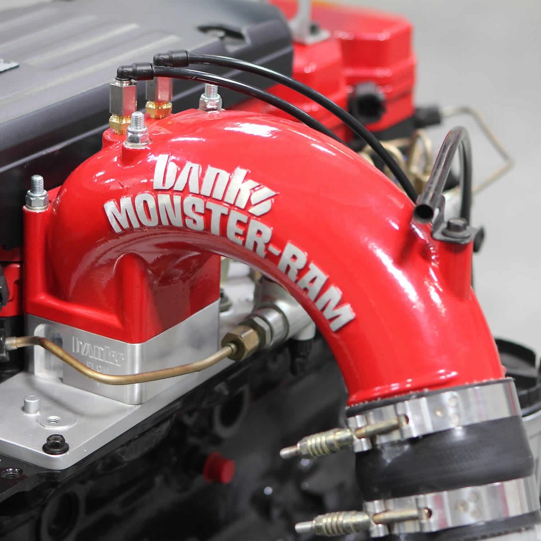 Banks Cold Air Intake, Monster-Ram ™, Powdercoated Red Cast Metal Tube, Without Filter, With Air Box – 42765