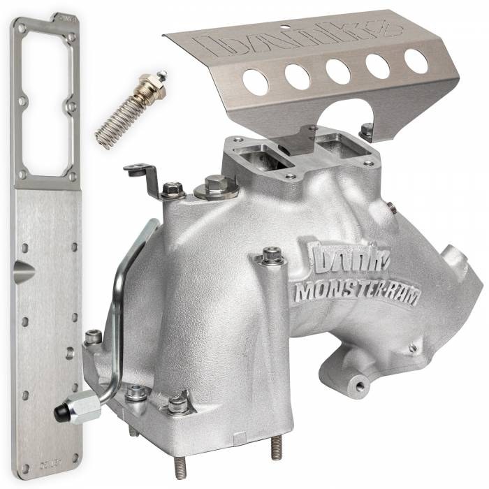 Banks Throttle Body Intake Elbow, 3-3/8 Inch Inlet, Four 1/8 Inch NPT Ports, Aluminum, Natural – 42797