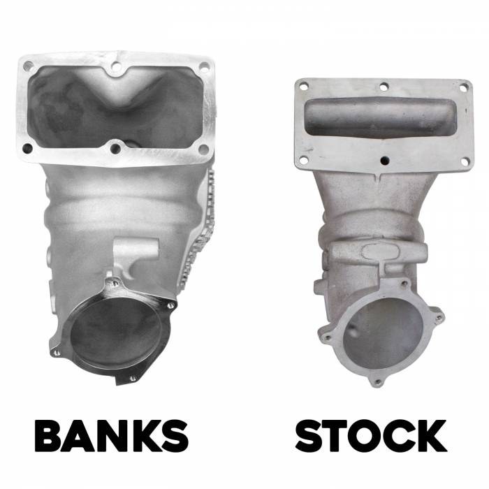 Banks Throttle Body Intake Elbow, 3-3/8 Inch Inlet, Four 1/8 Inch NPT Ports, Aluminum, Natural – 42797