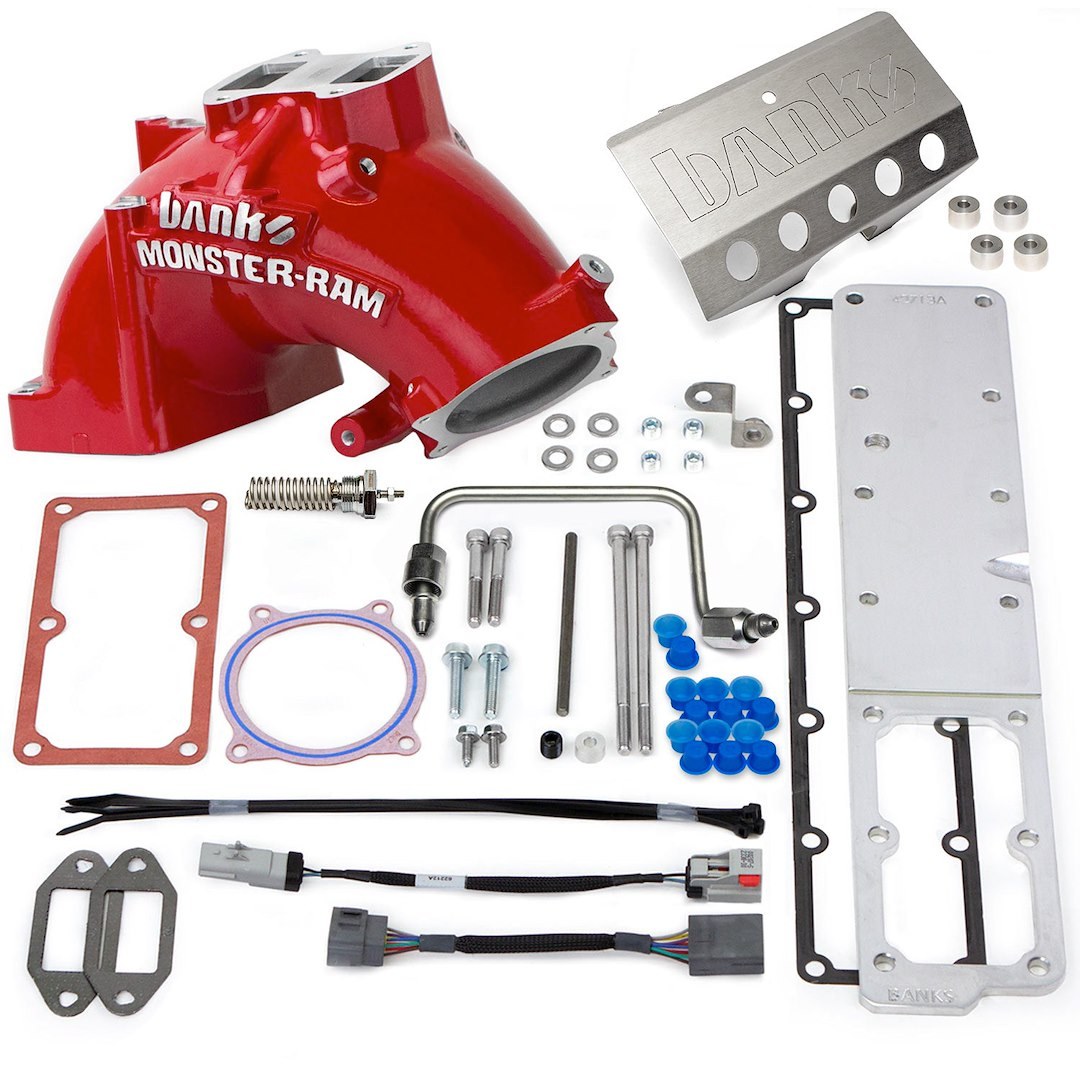 Banks Throttle Body Intake Elbow, Monster-Ram ™, 3-3/8 Inch Inlet, Four 1/8 Inch NPT Ports, Aluminum, Red, Powder Coated – 42797-PC