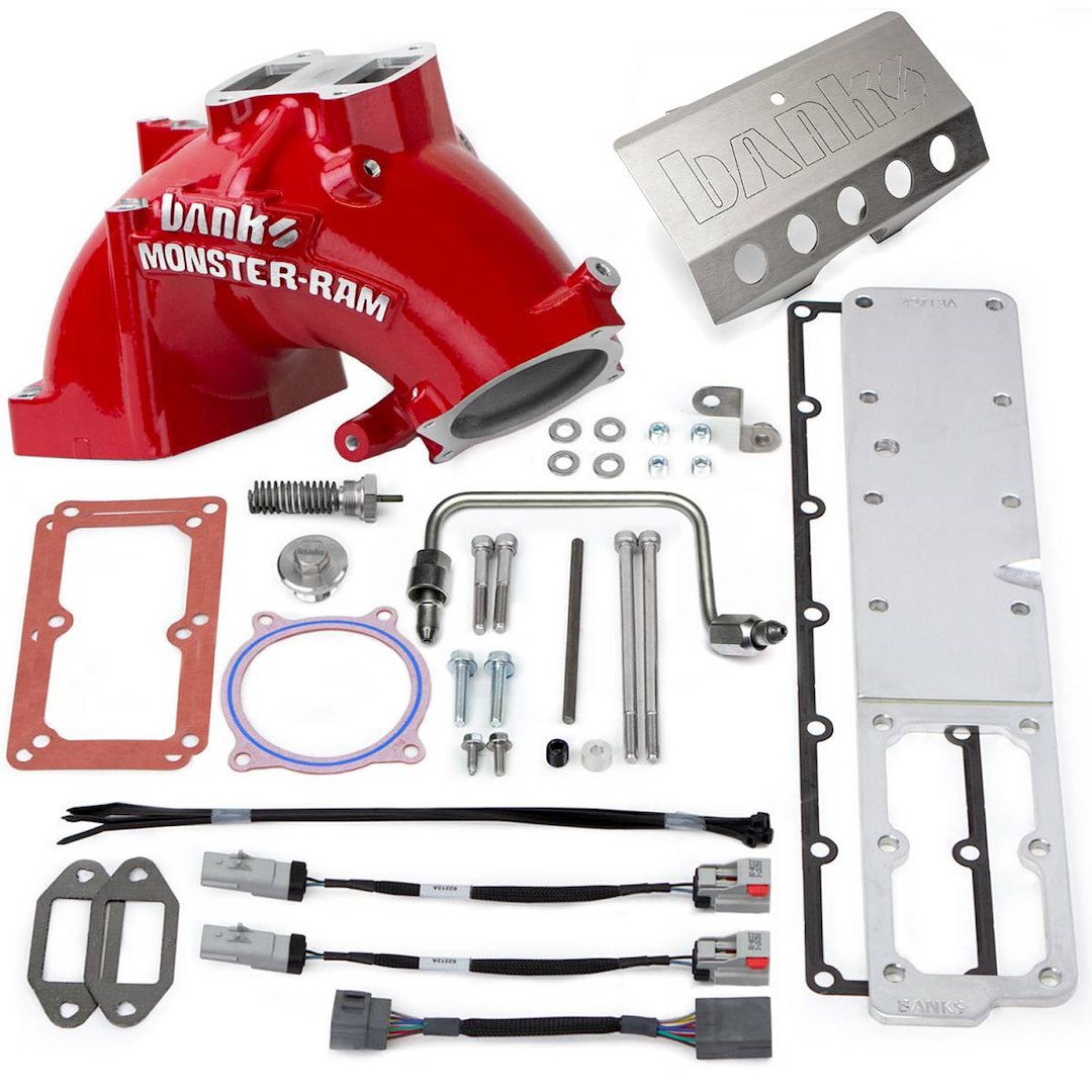 Banks Throttle Body Intake Elbow, Monster-Ram ™, 3-3/8 Inch Inlet, Four 1/8 Inch NPT Ports, Aluminum, Red, Powder Coated – 42798-PC