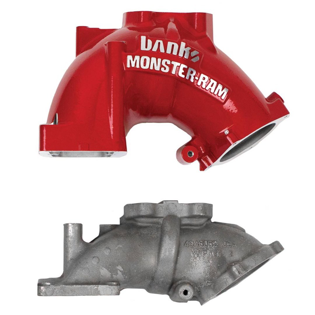Banks Throttle Body Intake Elbow, Monster-Ram ™, 3-3/8 Inch Inlet, Four 1/8 Inch NPT Ports, Aluminum, Red, Powder Coated – 42798-PC