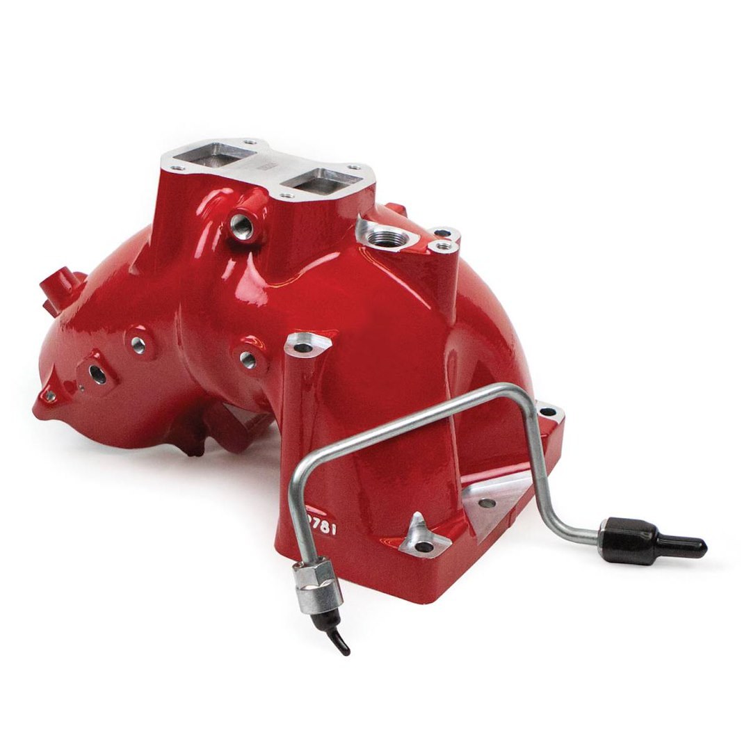 Banks Throttle Body Intake Elbow, Monster-Ram ™, 3-3/8 Inch Inlet, Four 1/8 Inch NPT Ports, Aluminum, Red, Powder Coated – 42798-PC