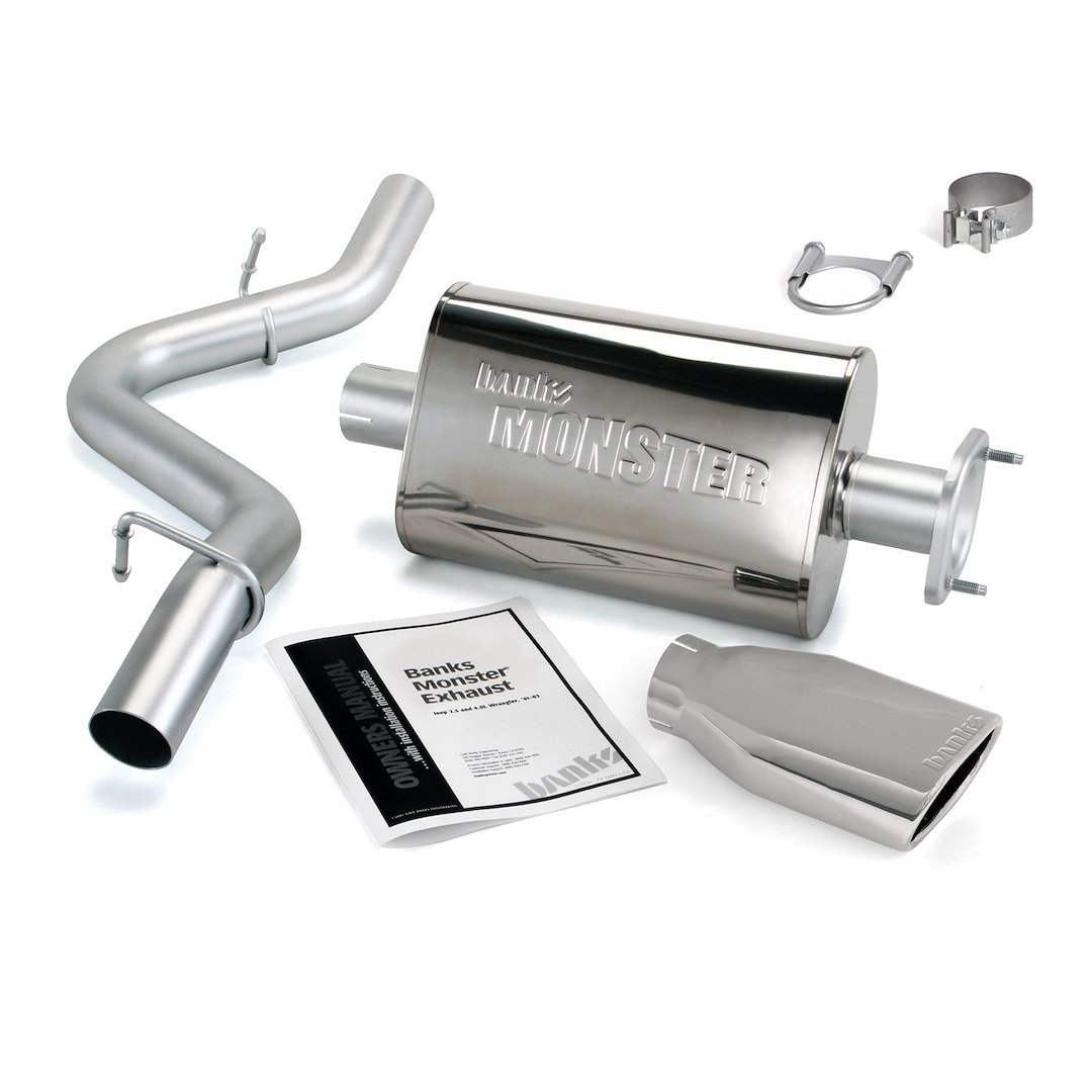 Banks Exhaust System Kit, Monster ® Cat Back System, Stainless Steel, With Muffler, 2-1/2 Inch Pipe Diameter, Single Exhaust with Single Exit – 51314