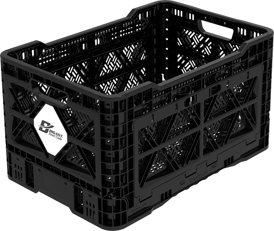 Big Ant Collapsible Container, Heavy Duty, 12.6 Gallon, Black, Stackable, With Open Window – IP54_O_BLK
