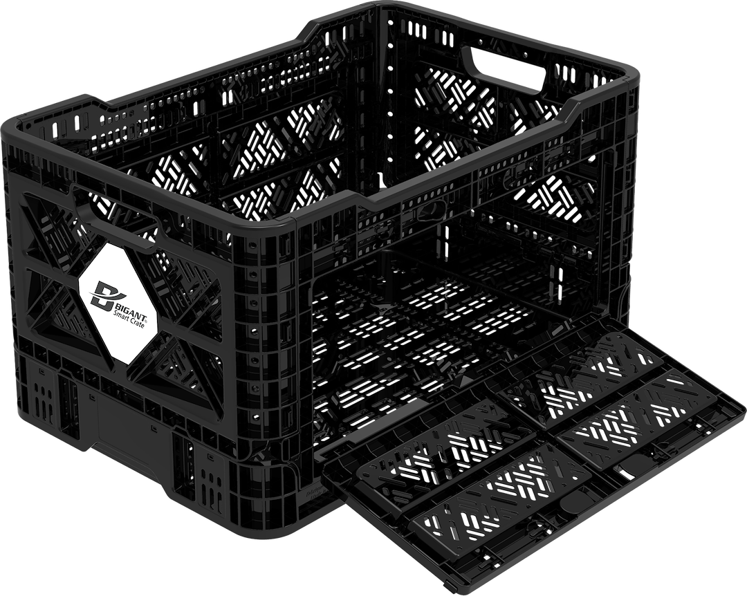 Big Ant Collapsible Container, Heavy Duty, 12.6 Gallon, Black, Stackable, With Open Window – IP54_O_BLK