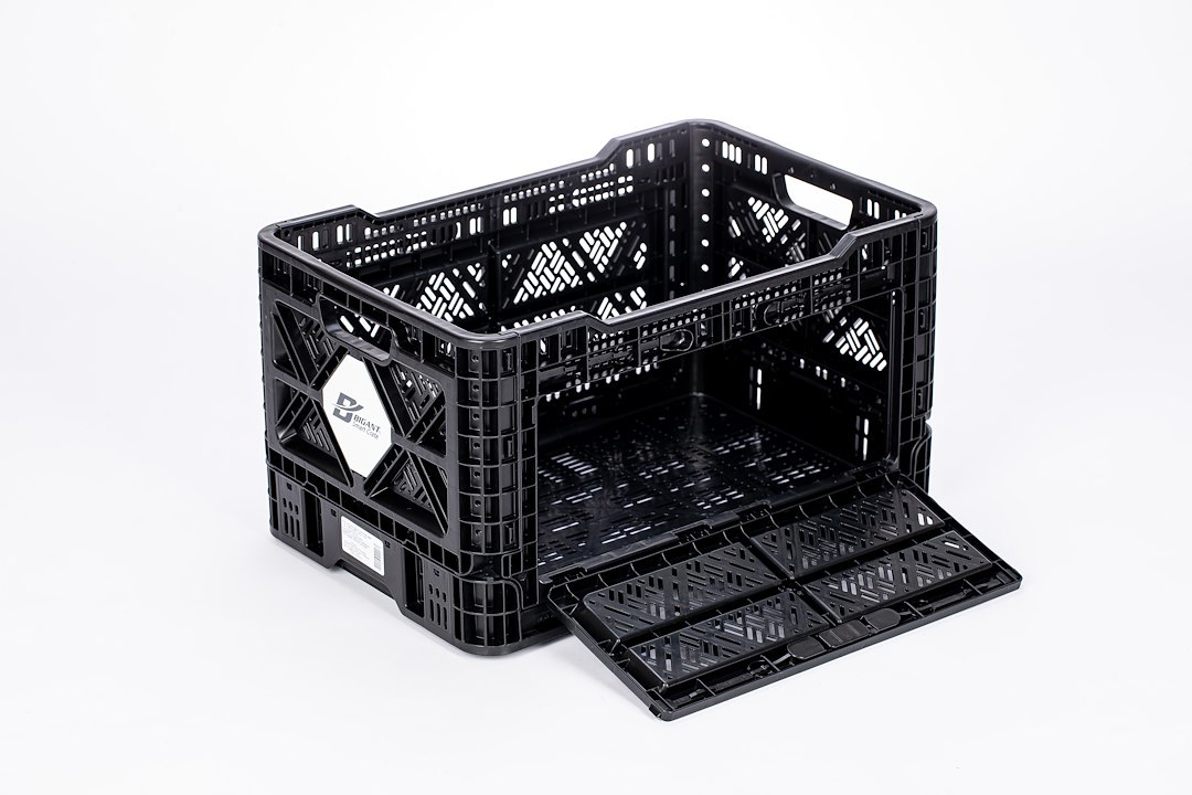 Big Ant Collapsible Container, Heavy Duty, 12.6 Gallon, Black, Stackable, With Open Window – IP54_O_BLK