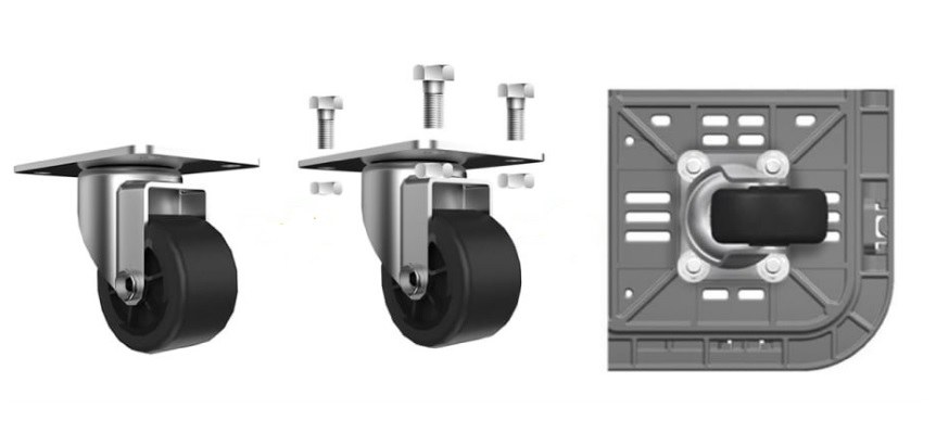 Big Ant Caster, Use with Collapsible Square Crate, 2 Inch Diameter, Polypropylene, Bolt-On Mount, Non-Lockable, Set of 4 – IP734/543 WLS