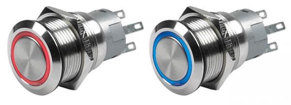 Bep Push Button Switch, On/ Off Switch, 5 Amp, 12 Volt, Panel Mount, With Red LED Ring, Stainless Steel – 80-511-0001-01