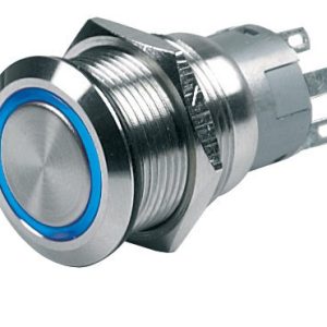 Bep Push Button Switch, On/ Off Switch, 5 Amp, 12 Volt, Panel Mount, Stainless Steel, With Blue LED Ring – 80-511-0004-00