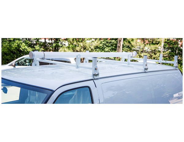 Buyers Products Ladder Rack, 600 Pound Capacity, Full Roof Gutter Mount, Multi-Fit for Domestic Cargo Vans, White, Powder Coated Steel – 1501310