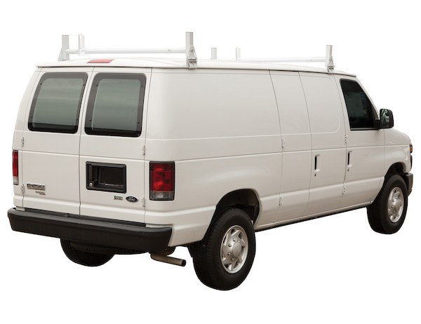 Buyers Products Ladder Rack, 600 Pound Capacity, Full Roof Gutter Mount, Multi-Fit for Domestic Cargo Vans, White, Powder Coated Steel – 1501310