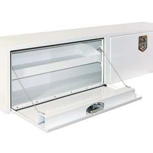 Buyers Products Tool Box, Topsider, 2 Recessed Drop Door, Smooth, White, Steel, 96 Inch Length X 13 Inch Width X 16 Inch Height – 1702860