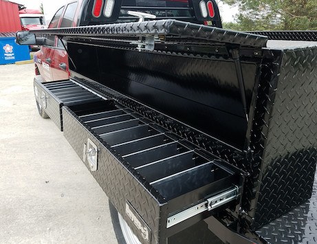 Buyers Products Tool Box, Topsider, Single Lid and 2 Drawers, Diamond Plate, Powder Coated, Black, Aluminum – 1725641