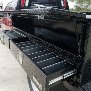 Buyers Products Tool Box, Topsider, 2 Recessed Drop Door, Diamond Tread, Powder Coated, Gloss Black, Aluminum – 1725651