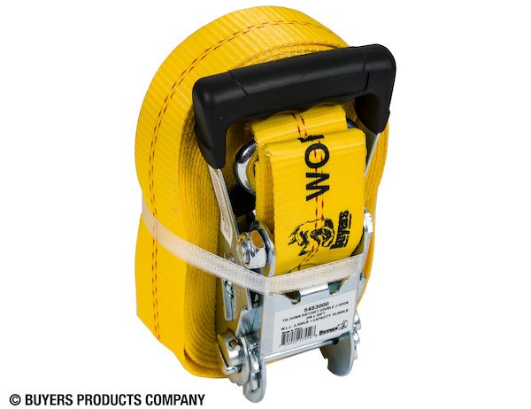 Buyers Products Tie Down Strap, Cargo Tie Down, 30 Foot Long, 3300 Pound Load Capacity, 10000 Pound Break Strength, With Ratchet, Polyester – 5483000