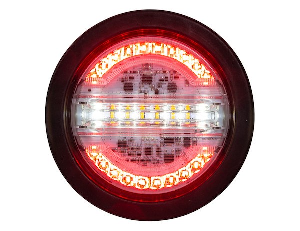 Buyers Products Warning Light, 4 Inch, Round, Grommet/ Surface Mount, Stop/Turn/Tail/ Backup and Strobe, Amber/Red, 32 Light Pattern – 5624432