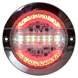 Buyers Products Warning Light, 4 Inch, Round, Grommet/ Surface Mount, Stop/Turn/Tail/ Backup and Strobe, Amber/Red, 32 Light Pattern – 5624432