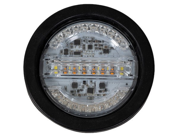Buyers Products Warning Light, 4 Inch, Round, Grommet/ Surface Mount, Stop/Turn/Tail/ Backup and Strobe, Amber/Red, 32 Light Pattern – 5624432