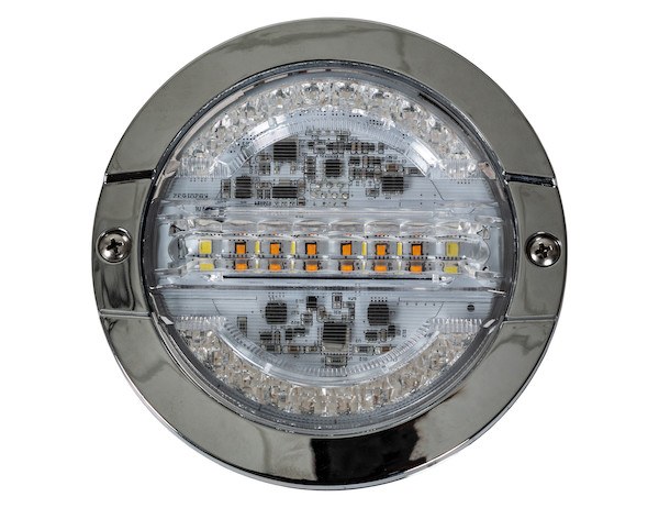 Buyers Products Warning Light, 4 Inch, Round, Grommet/ Surface Mount, Stop/Turn/Tail/ Backup and Strobe, Amber/Red, 32 Light Pattern – 5624432